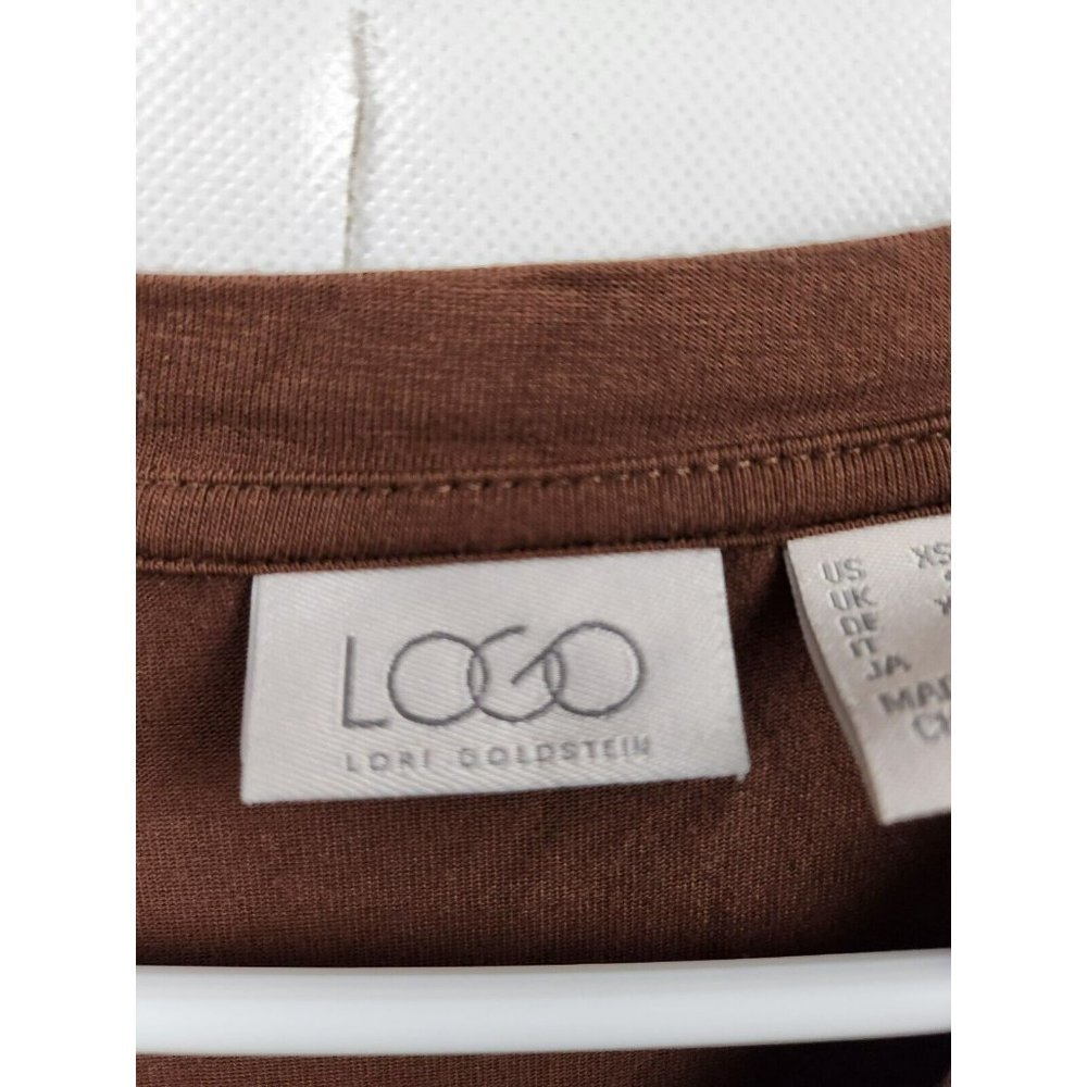 LOGO Lori Goldstein Brown Chiffon Hem 3/4 Sleeve V-Neck Tunic Top Size XS - Picture 6 of 10
